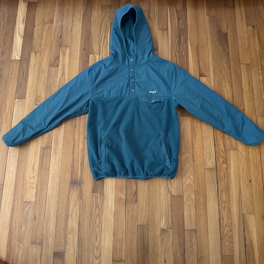 HUF Men's Sweatshirt Hoodie Green Fleece Heavyweight Pullover Size S